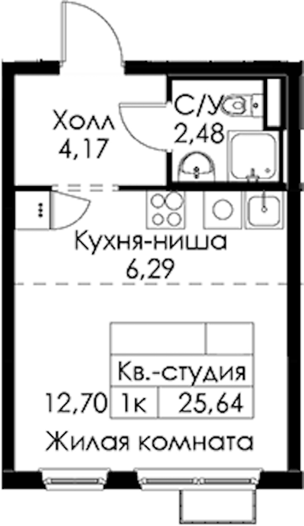 Квартира студия 25.64 м², 7/15 эт., ЖК «Янинский лес»